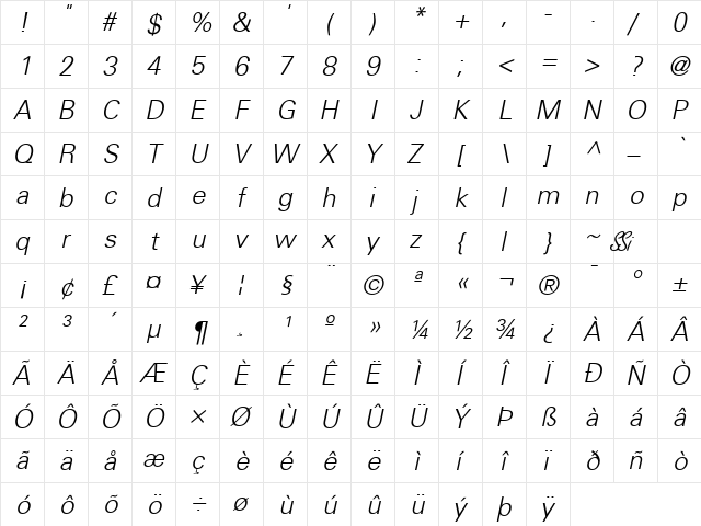 Nova Light SSi Light Italic font glyphpreview