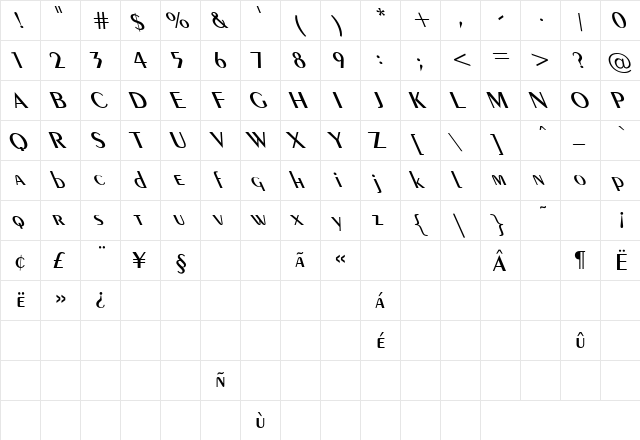 Exotic-Demi Lefty Regular font glyphpreview