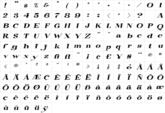 RaskinExtended Italic font glyphpreview