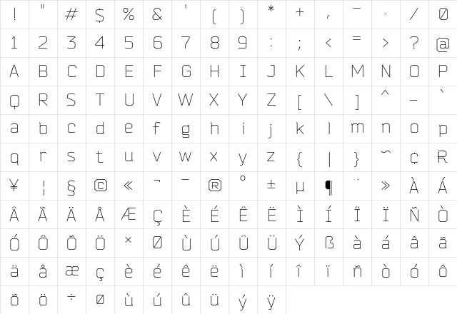 Bender Light font glyphpreview