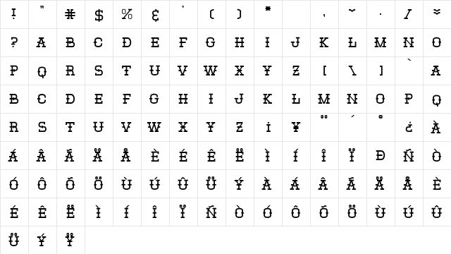 El Sancho Rancho Regular font glyphpreview