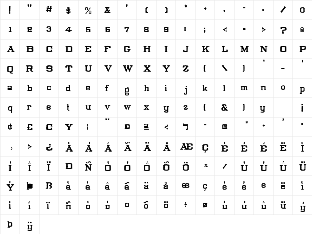 Tuscan Condensed Regular font glyphpreview