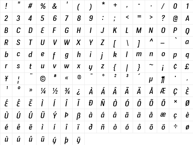 Veriox Italic font glyphpreview