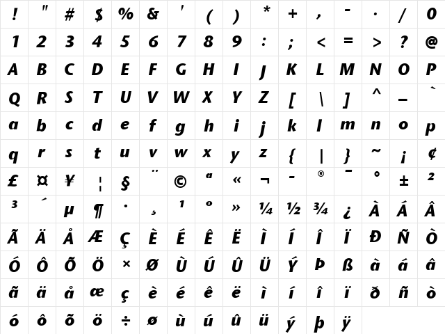 Stone Sans ITC Medium Bold Italic font glyphpreview