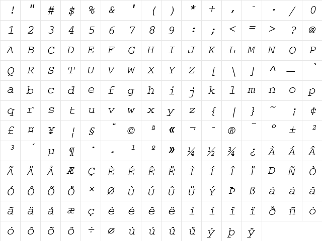 Ethiopia Jiret Slant Regular font glyphpreview