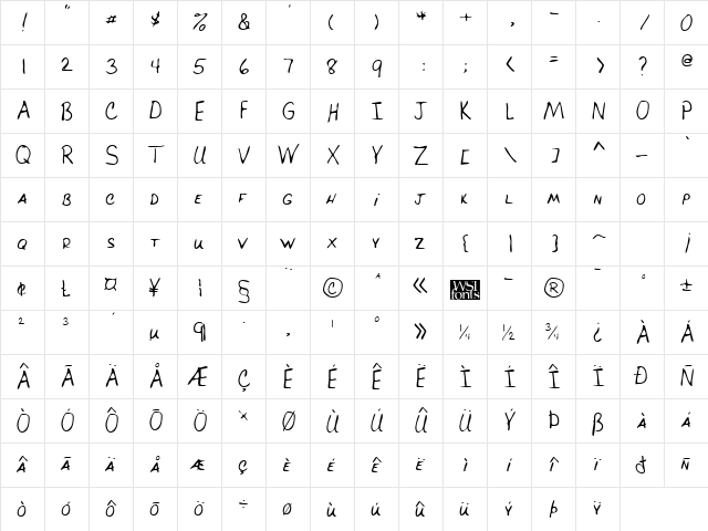 BrucesHand Regular font glyphpreview