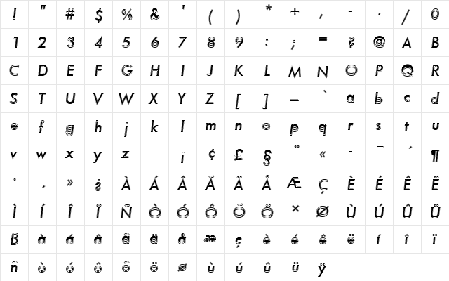FuturaTMedOblIn1 Regular font glyphpreview