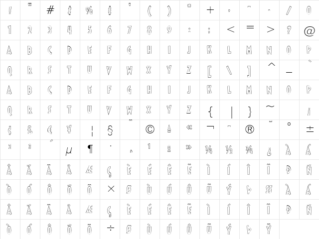Sticky Moula BTN Outline Regular font glyphpreview
