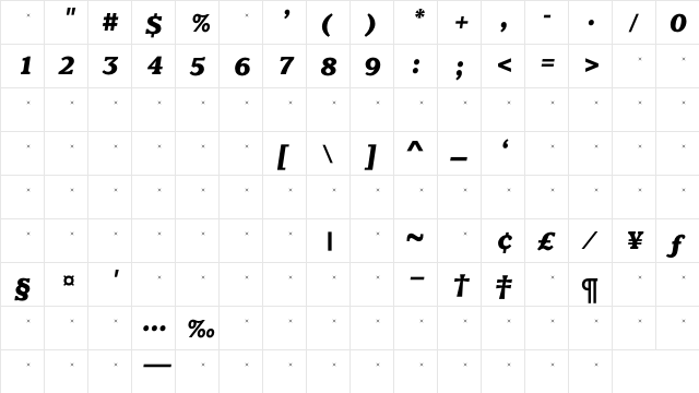 ClaremontExBoldItalTab Regular font glyphpreview