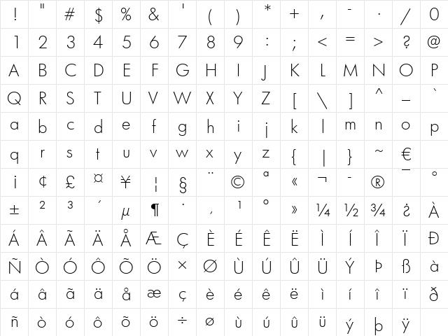 Futura Lt Light font glyphpreview