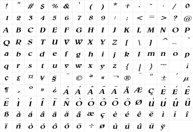 Blew Wide Italic font glyphpreview