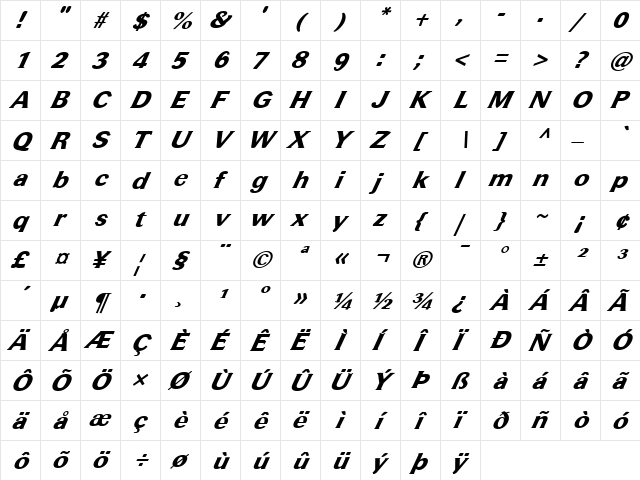 FZ ROMAN 37 ITALIC Normal font glyphpreview