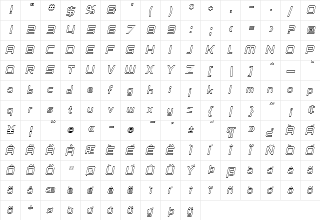 SF Chaerilidae Outline Oblique font glyphpreview