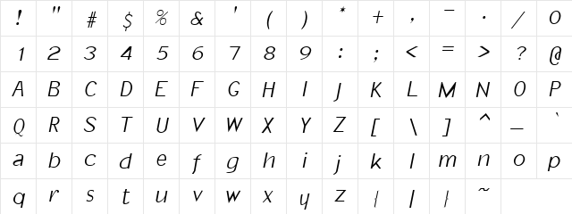 Paresis Oblique font glyphpreview