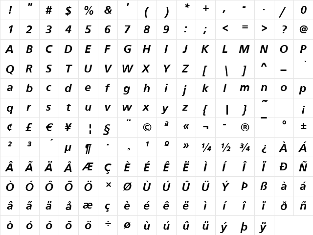 FrontPage MediumItalic font glyphpreview