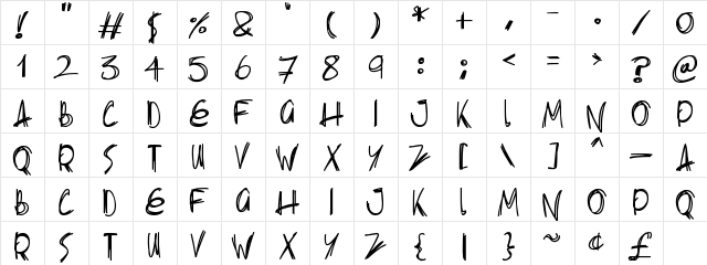 Slenderscratch Regular font glyphpreview