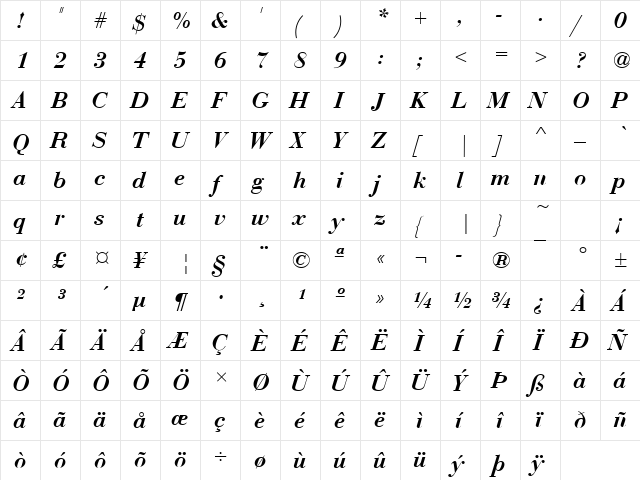 BodoniNo1URWDDemBol Italic font glyphpreview