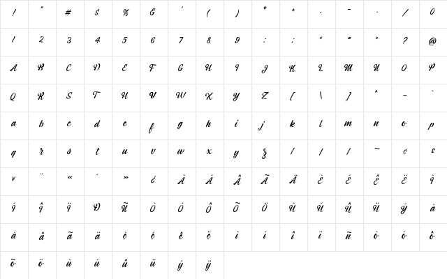Montagne Script Free Demo Regular font glyphpreview