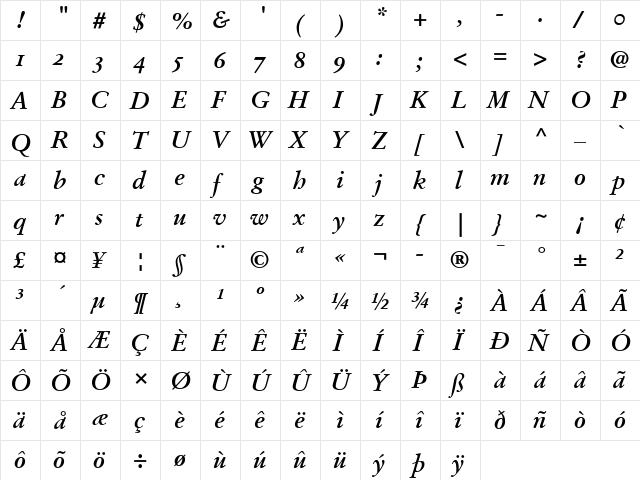 Stempel Garamond RomanOsF Bold Italic font glyphpreview