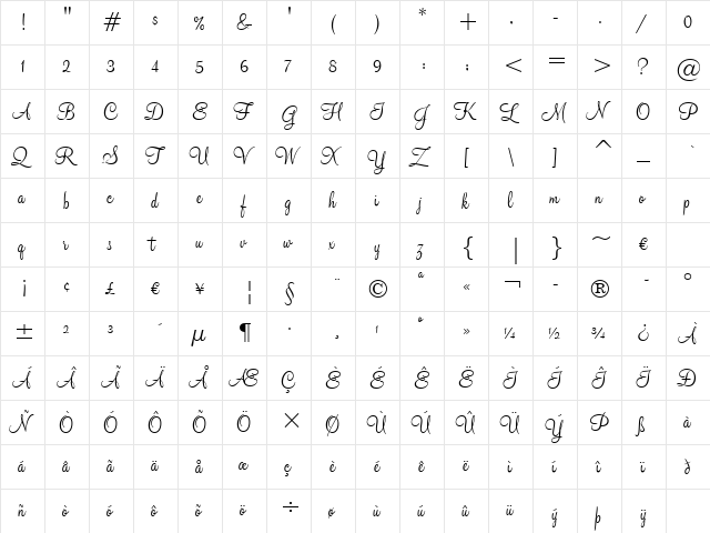 Monterey BT Regular font glyphpreview