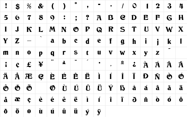 Deneane Regular font glyphpreview