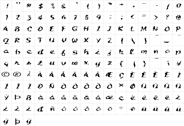FZ WACKY 54 EX Normal font glyphpreview