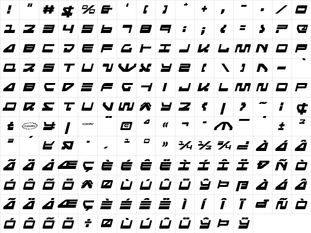 Searider Falcon Italic Italic font glyphpreview