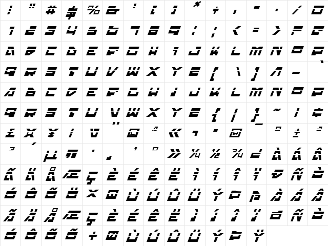 Trajia Laser Italic Laser Italic font glyphpreview