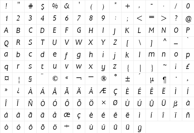 Flange BQ Italic font glyphpreview