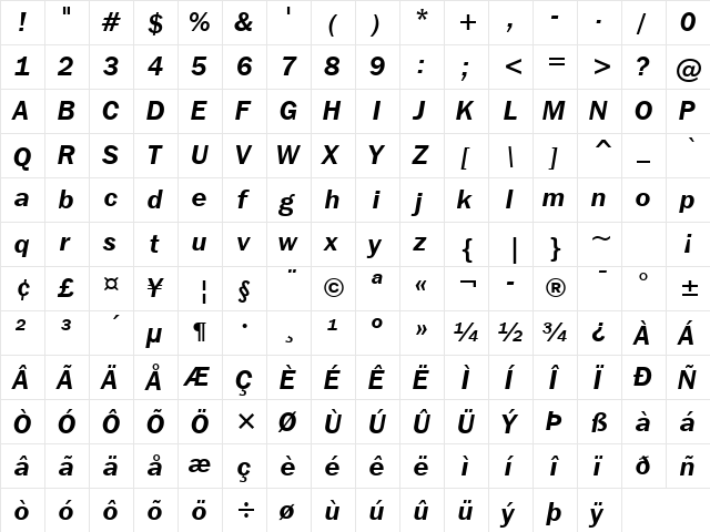 FrnkGothITC Bk BT Demi Italic font glyphpreview