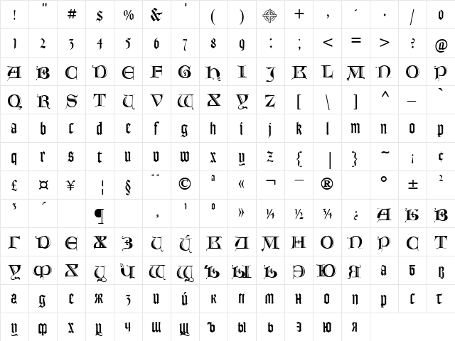 Tzimizce Cyr Regular font glyphpreview