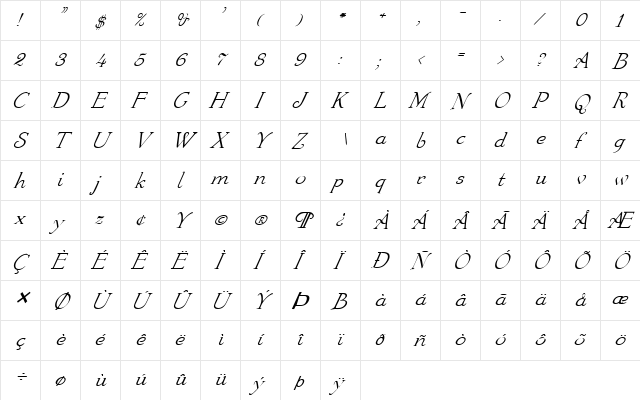FZ ROMAN 16 ITALIC Normal font glyphpreview
