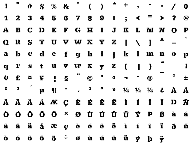 SerifaSteDBol Regular font glyphpreview