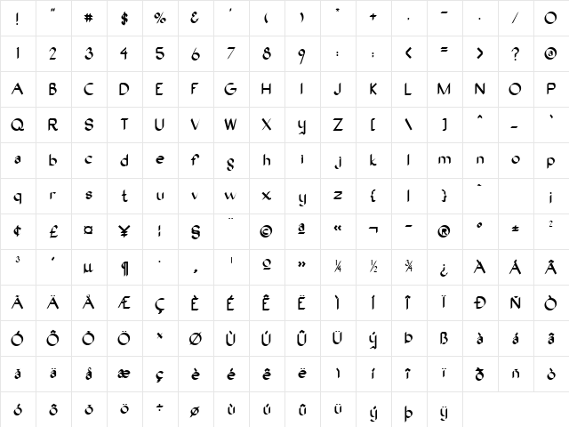 OakWood Regular font glyphpreview