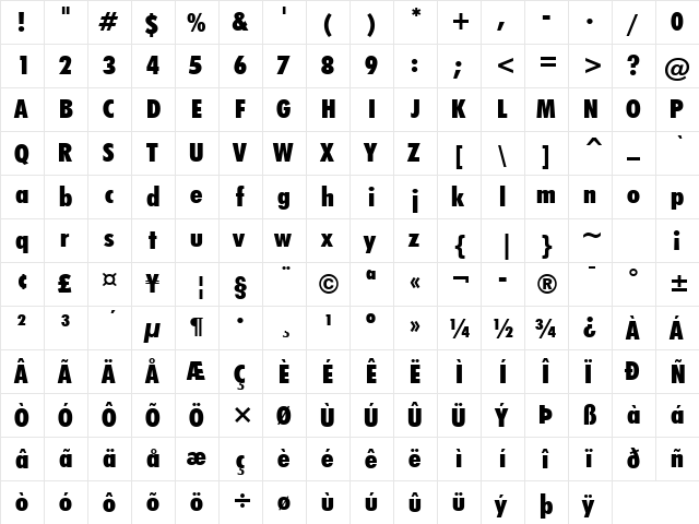 Futura XBlkCn BT Extra Black font glyphpreview