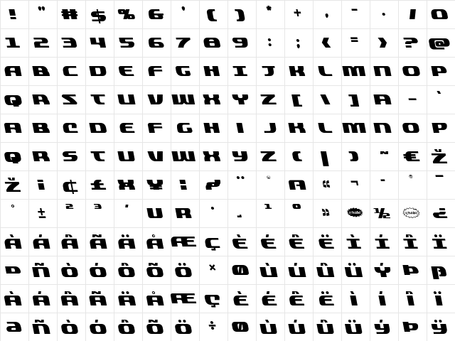 Quickening Leftalic Italic font glyphpreview