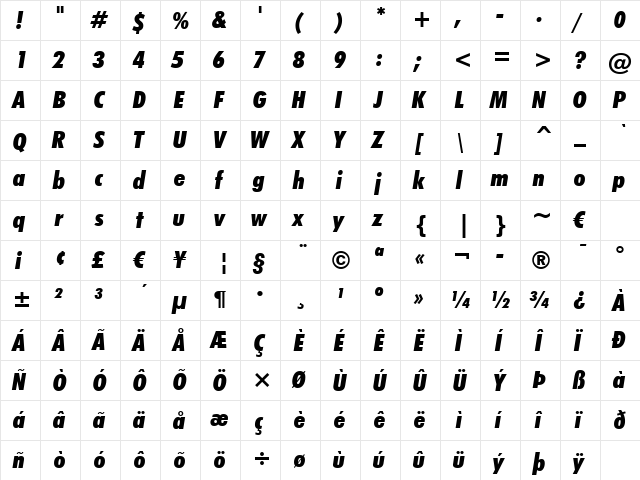 Futura XBlkCnIt BT Extra Black Italic font glyphpreview