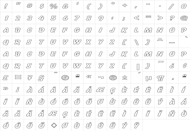 Cartoon Hollow Expanded Regular font glyphpreview