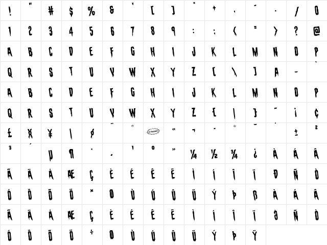 Eva Fangoria Rotated Regular font glyphpreview