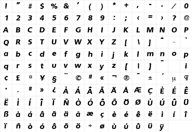 Quebec-Serial-Heavy RegularItalic font glyphpreview