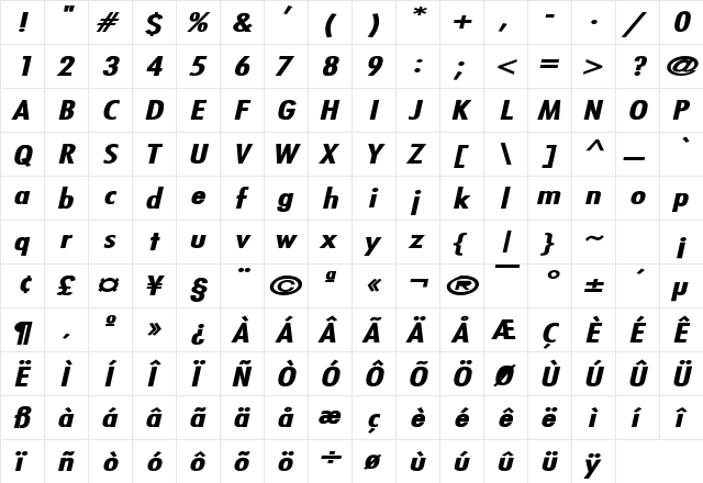 Fuji Extended Bold Italic font glyphpreview