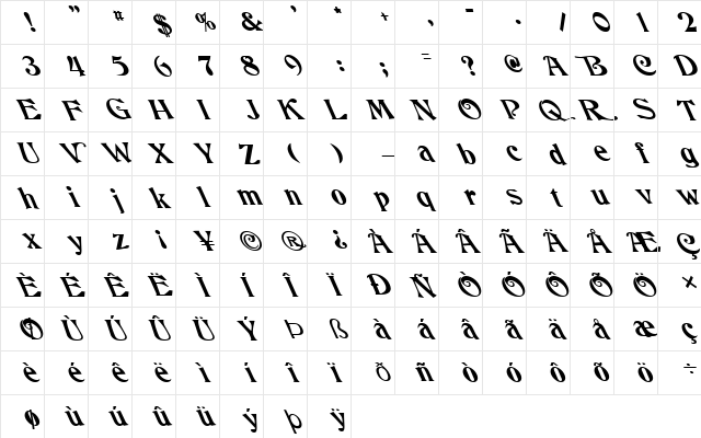 FZ JAZZY 50 LEFTY Normal font glyphpreview