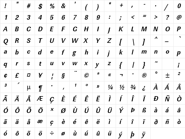 URWLinearTExtNar Bold Oblique font glyphpreview