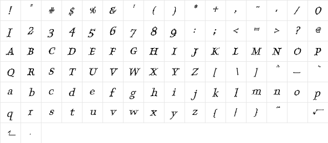 OsseousSlanted Regular font glyphpreview