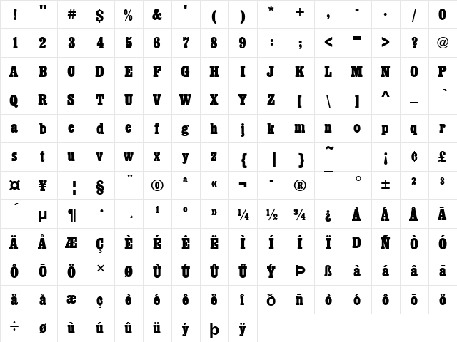 Egyptienne Becker D Bold Cond Regular font glyphpreview