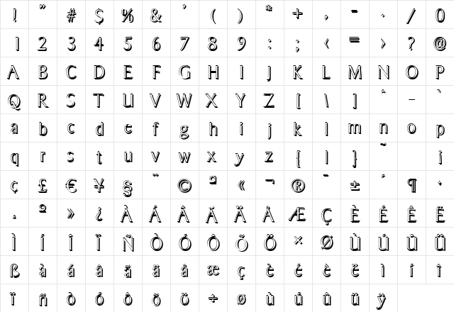 BruceBeckerShadow-Xlight Regular font glyphpreview