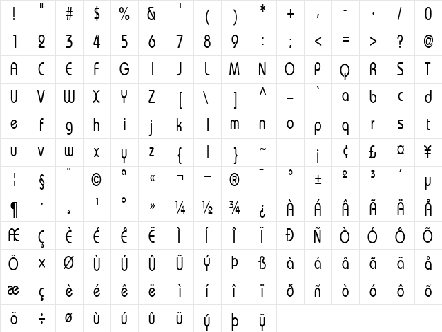 UniqueCondensed Regular font glyphpreview