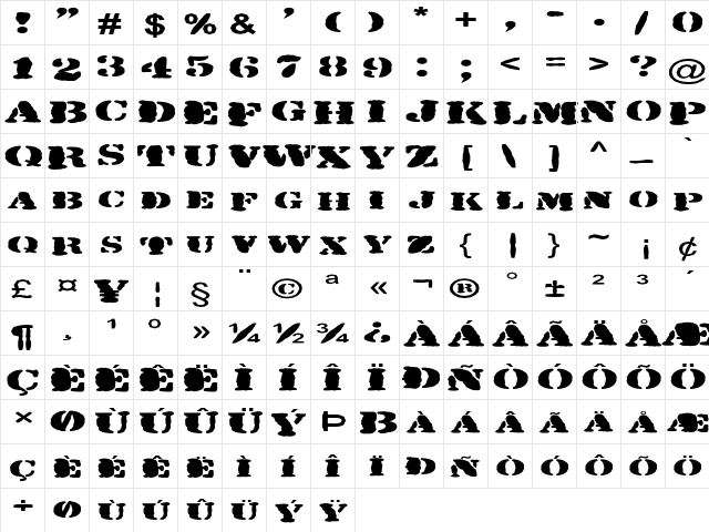 FZ UNIQUE 25 MANGLED EX Normal font glyphpreview