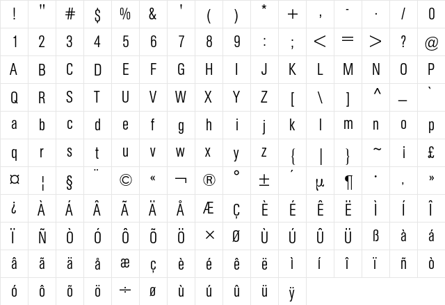 AG Buch Condensed BQ Regular font glyphpreview