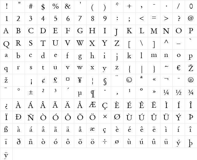 StempelGaramond LT Roman Regular font glyphpreview